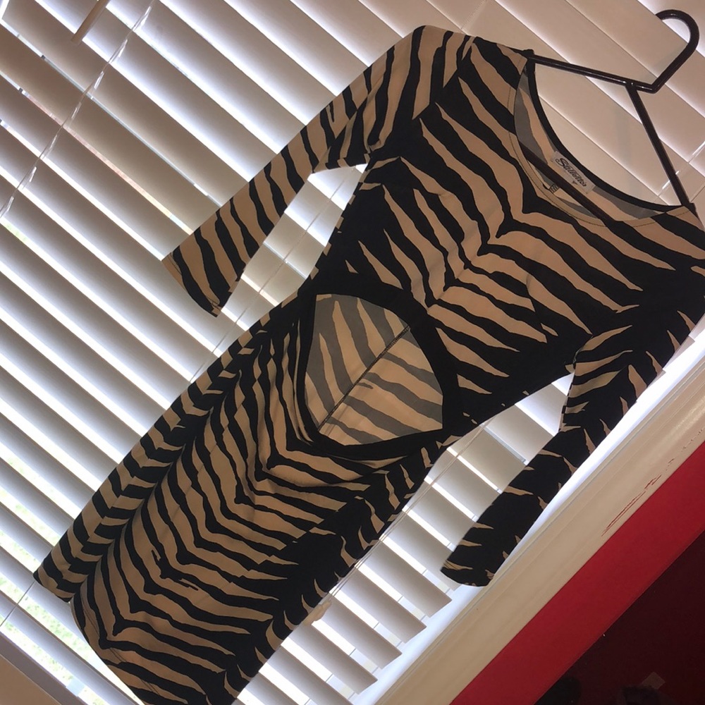 Black and cream open cut mid stomach mini dress